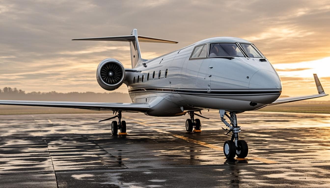 Glo Private Jet on tarmac at golden hour